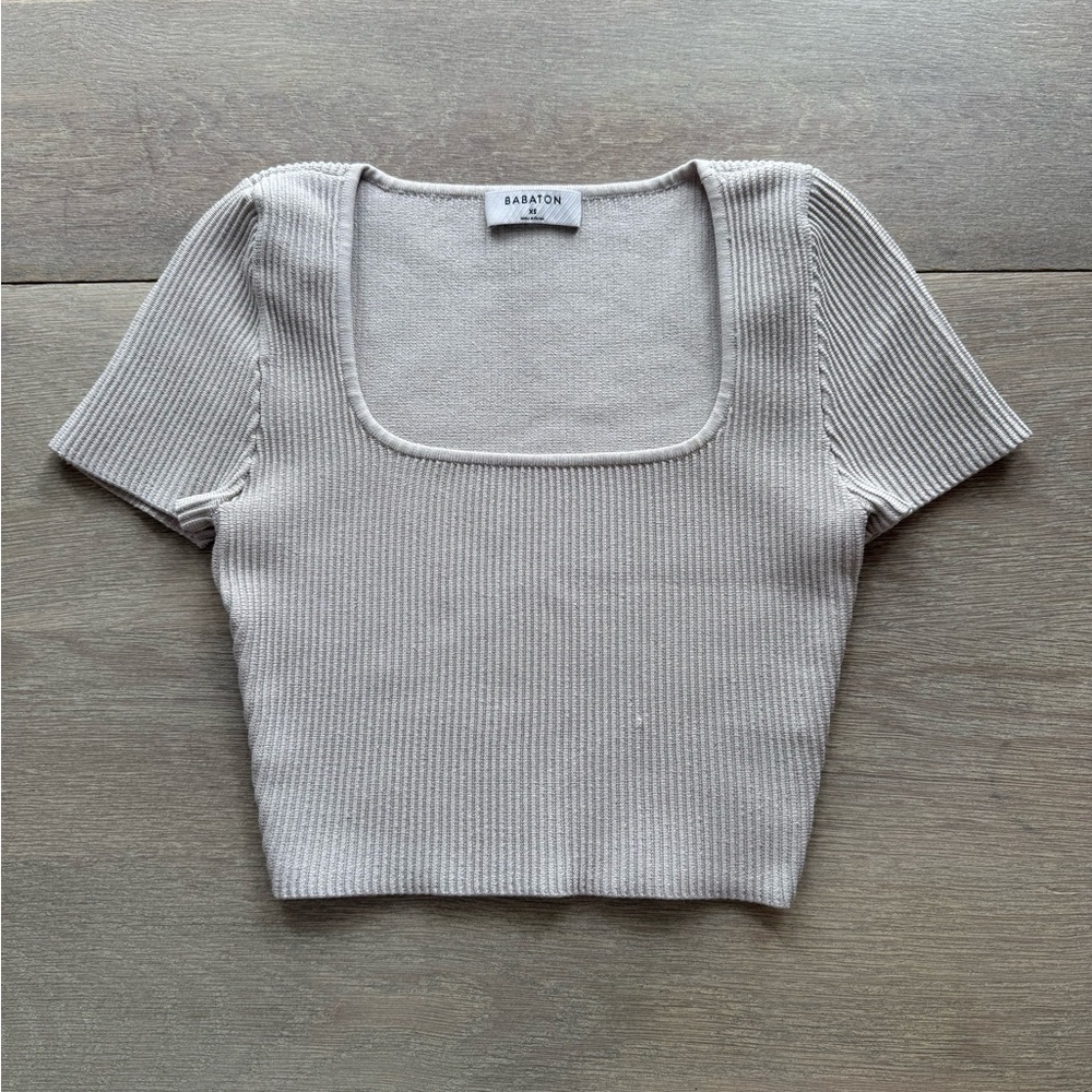 Babaton Cream Ribbed Crop Top